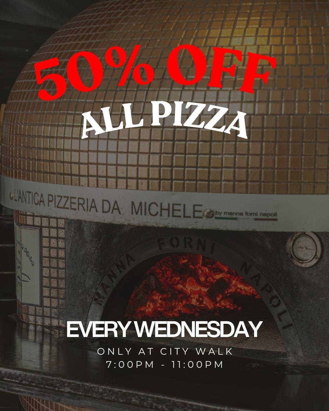 50% OFF All Pizza